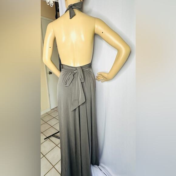 NWT Josa Tulum Cata Maxi Goddess Tie Low Halter Dress – Warm Grey (One Size) - Picture 8 of 10